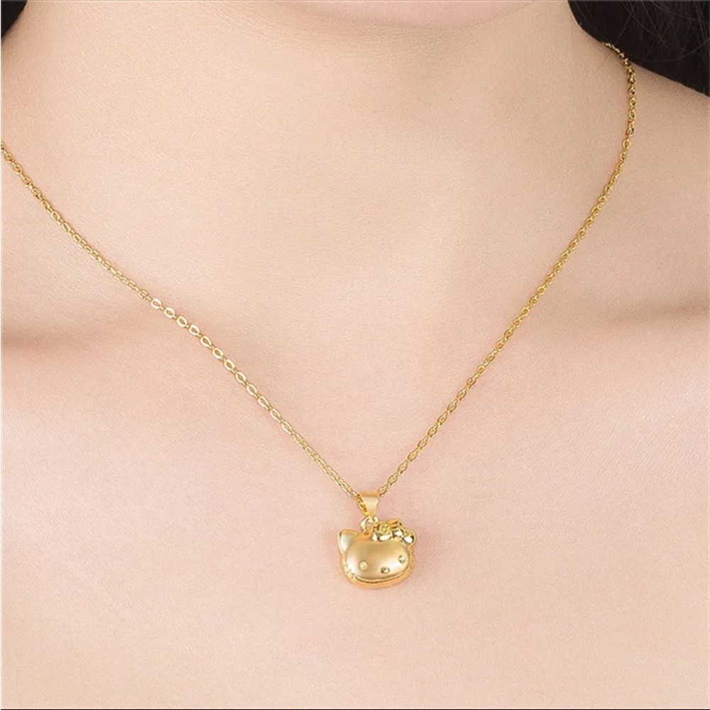 HELLO KITTY 24K Gold Plated Necklace Pendant Jewelry Sanrio Charm Kawaii Stamped